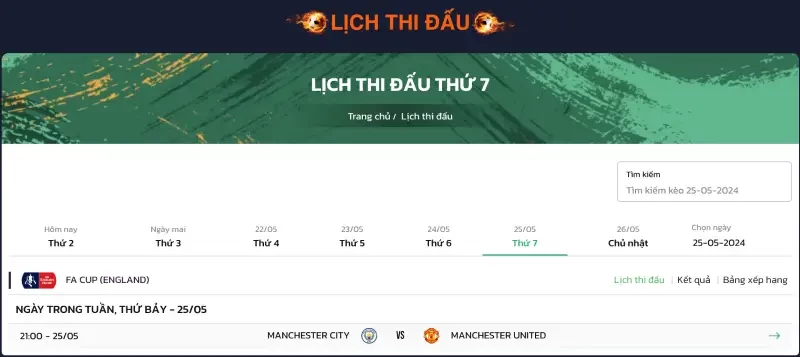 Lịch thi đấu bóng đá Bong88 23 Lịch thi đấu bóng đá tại Bong88